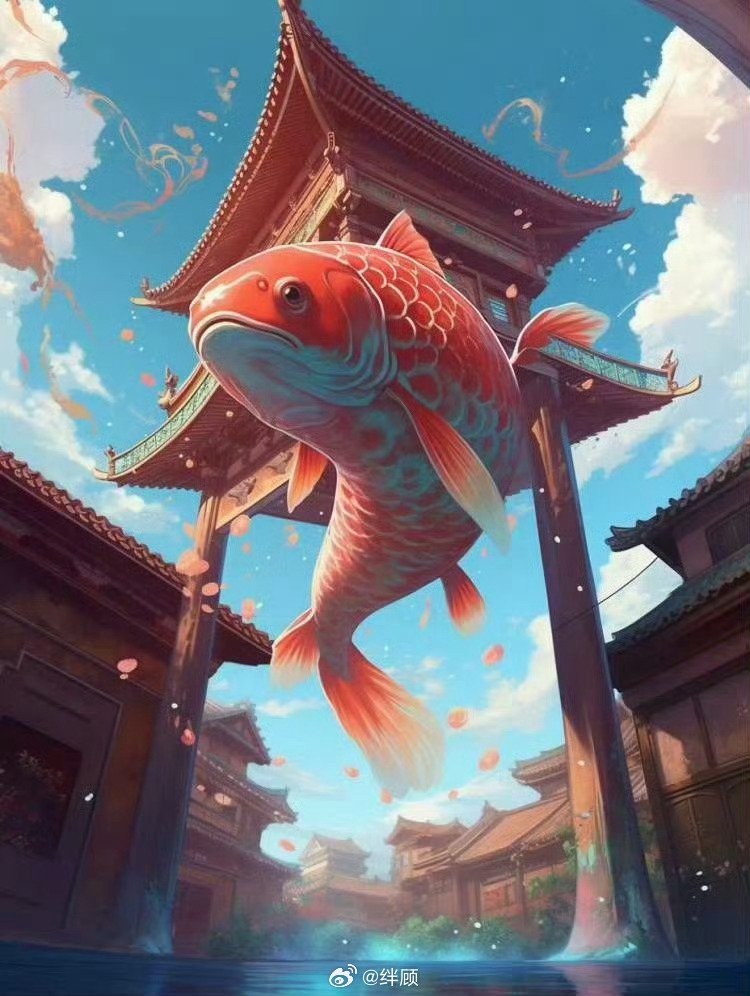 鱼跃龙门，希望能实现自己的愿望。 