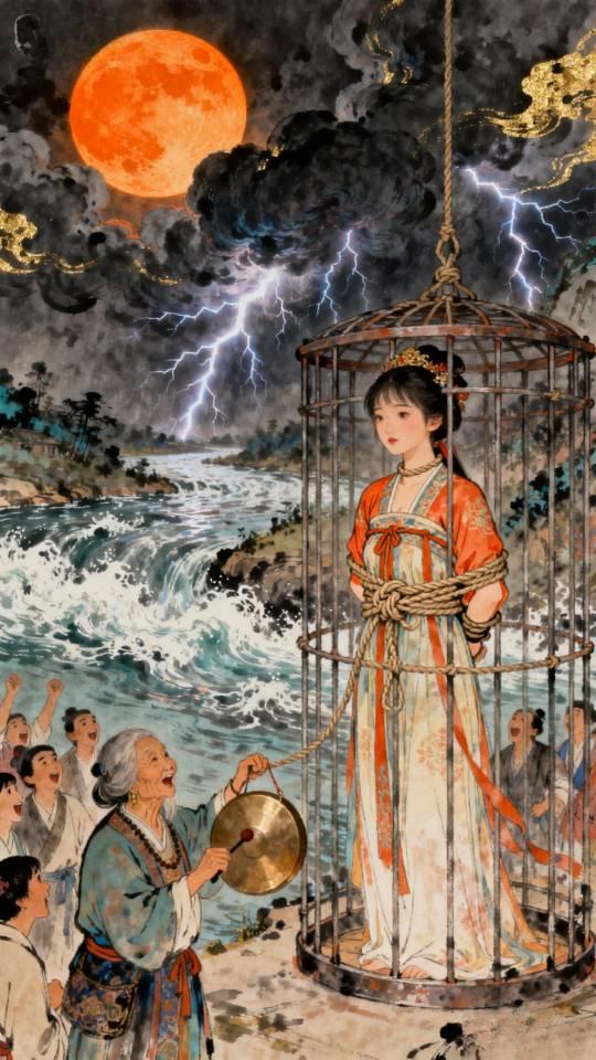 祭河神：古代，愚昧的人们为了不让黄河发生水患，将未出嫁的黄花闺女生生丢入黄河送给