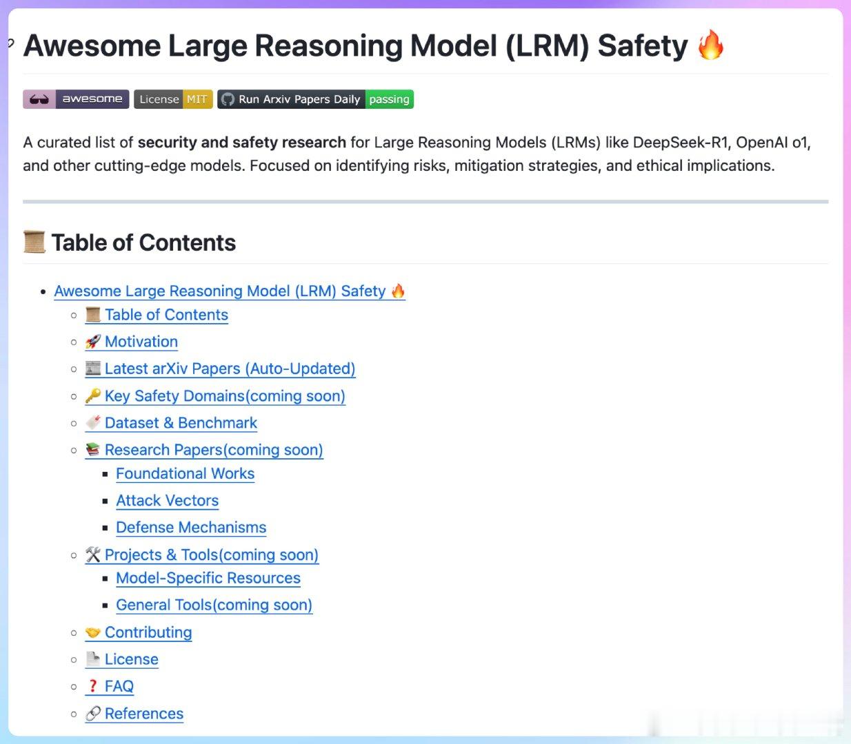 【[40星]Awesome-LRM-Safety：收集大型推理模型（LRM）安全