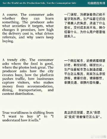 见世面要在生产端，不是消费端 ​​​