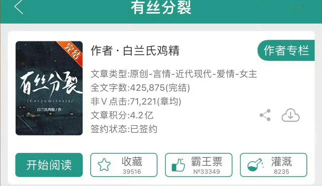 小说推荐：《有丝分裂》 作者:白兰氏鸡精简评：独立洒脱影后vs斯文败类老男人，先