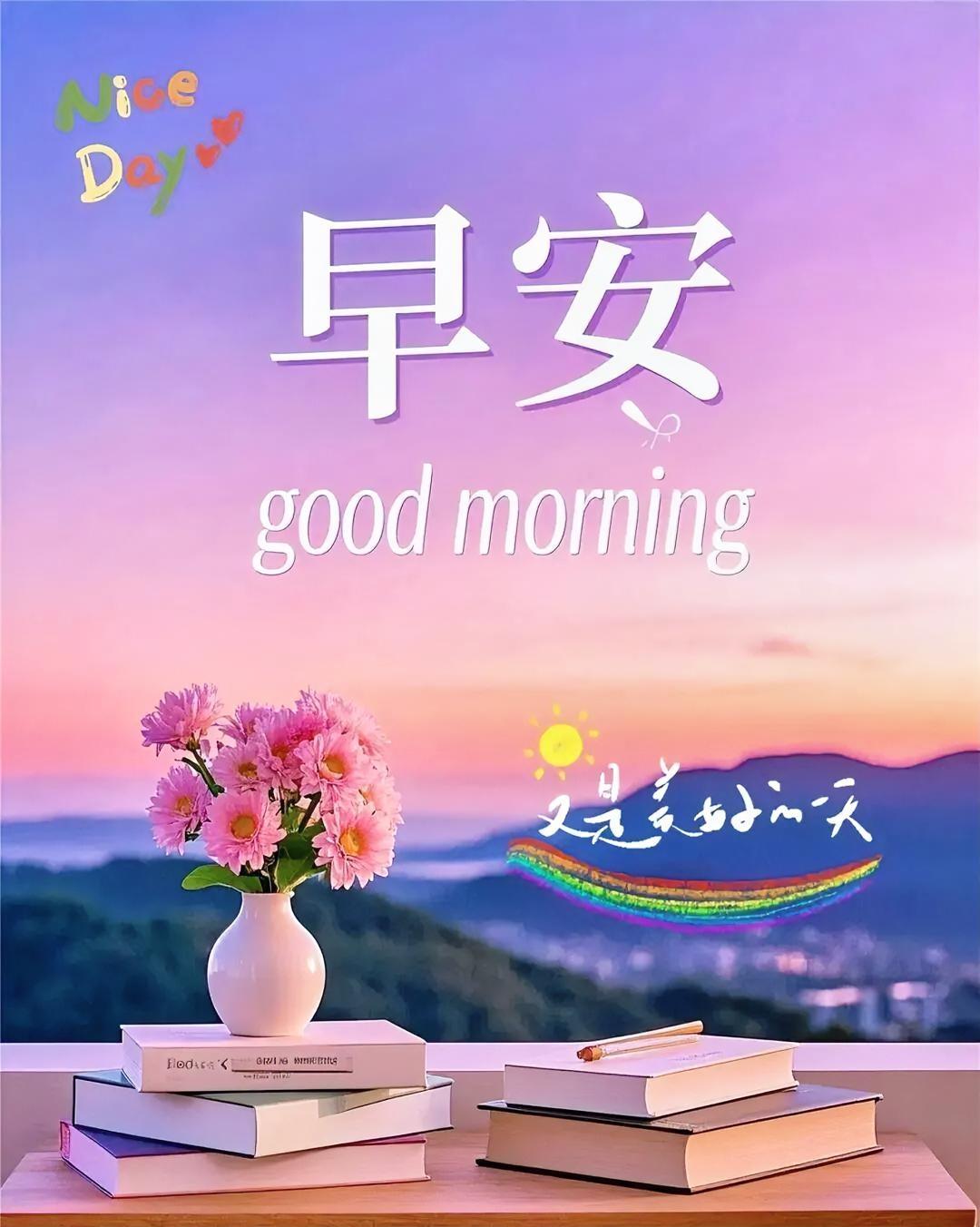 早安呀，又是美好的一天！粉色花束与书卷气，温柔治愈你的晨间时光。