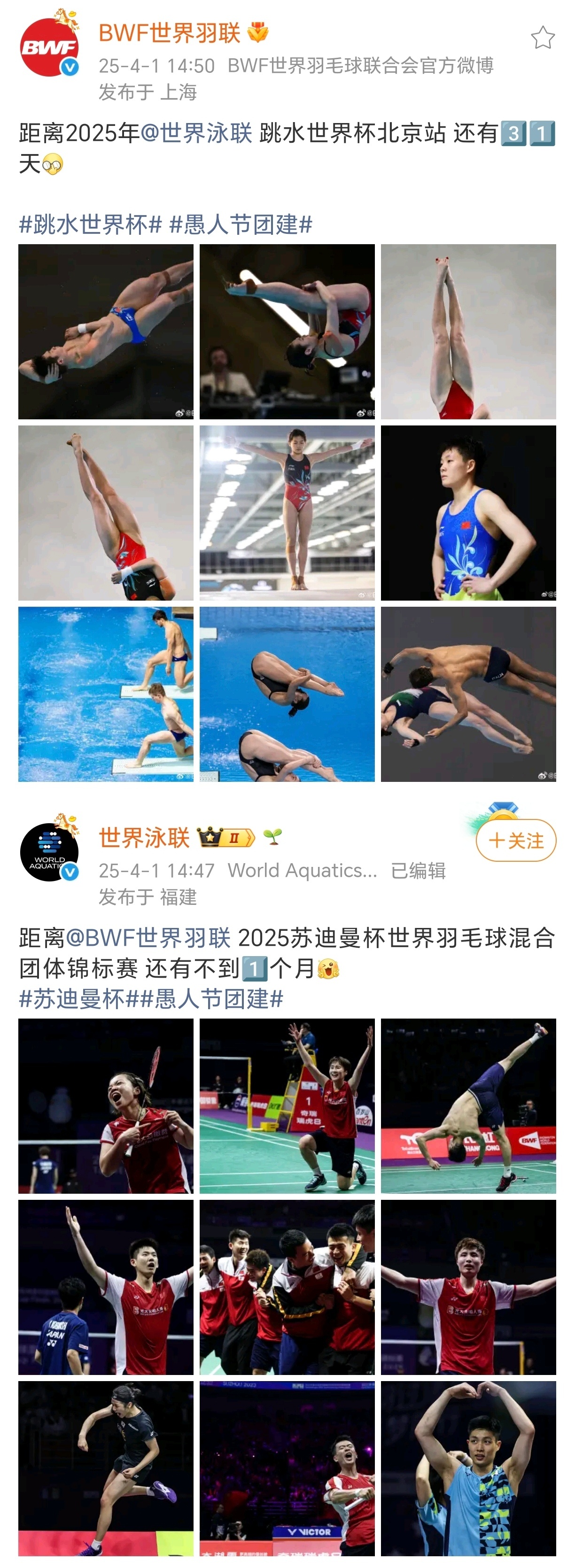 每年愚人节都坚持不懈卖麦麸的世界羽联和世界泳联，虽然是冷门但有饭