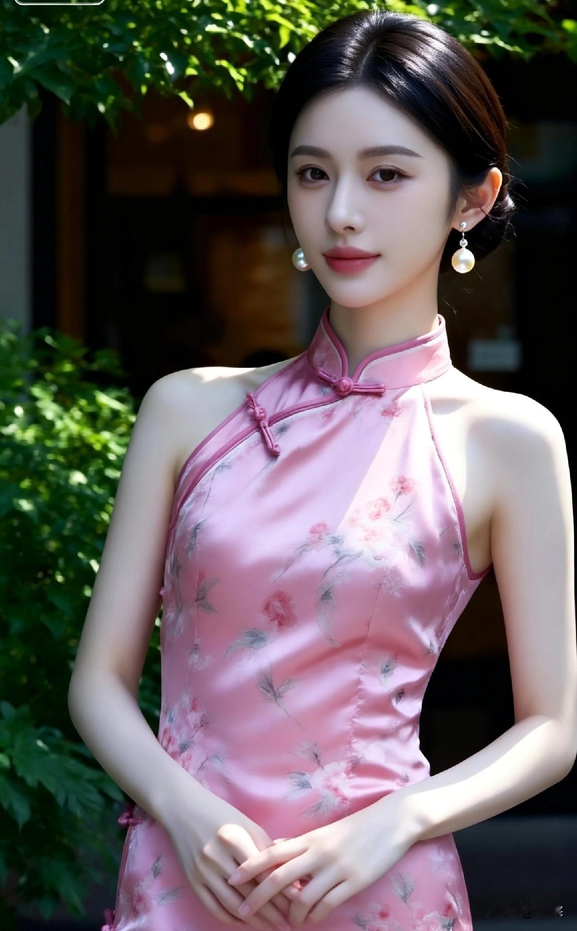 中国风旗袍服装推荐挂脖款新式旗袍尽显温婉气韵，缎面质感高级雅致，演绎东方独有的清
