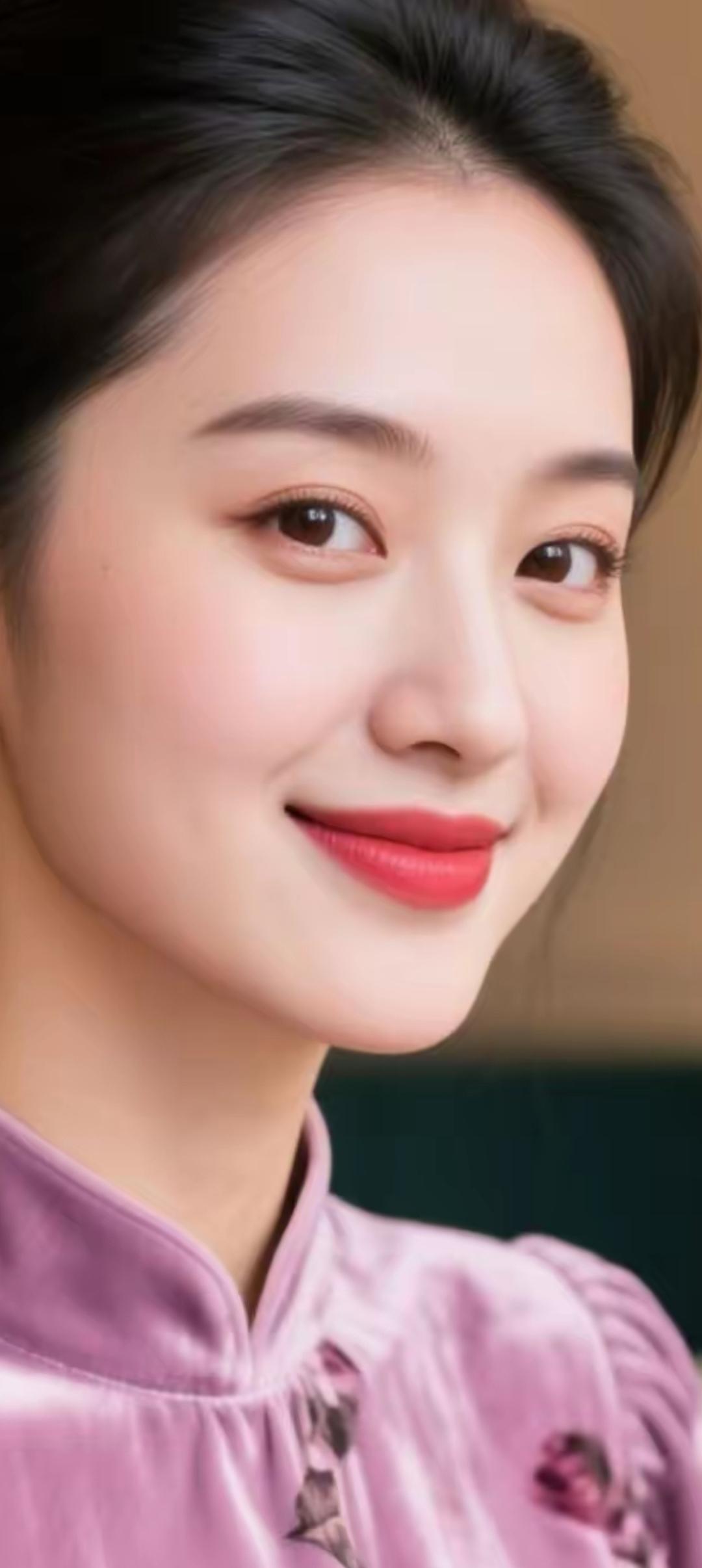 温柔甜美的微笑，粉紫色上衣，少女心满满！💖✨