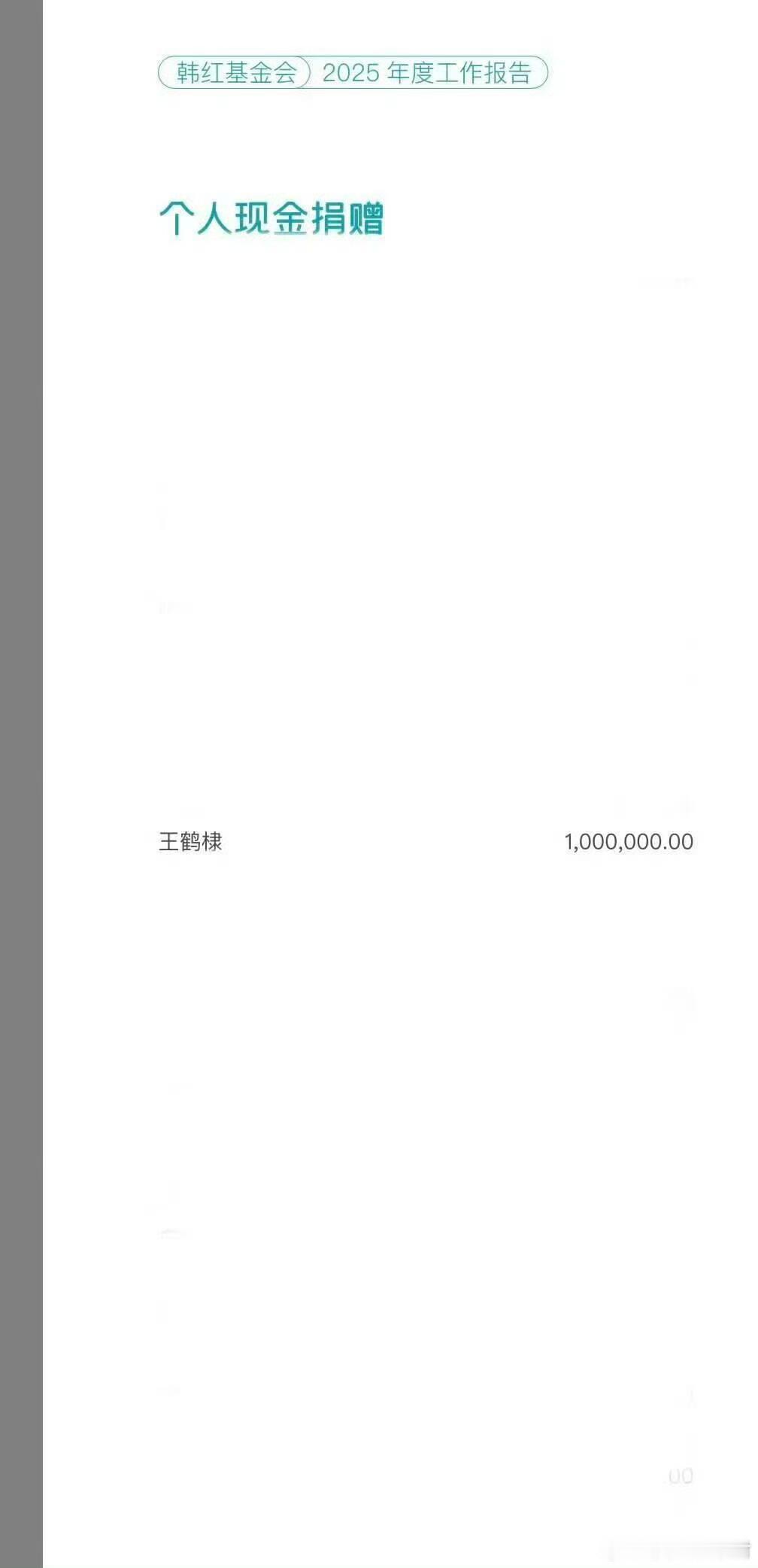 韩红基金会2025年度报告显示王鹤棣个人捐赠100万，至今无人知道，也太低调了吧
