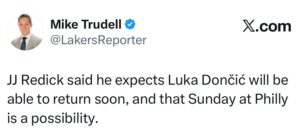 Soon！雷迪克表示，他预计卢卡-东契奇很快就能复出，周日客场对阵费城的比赛他有