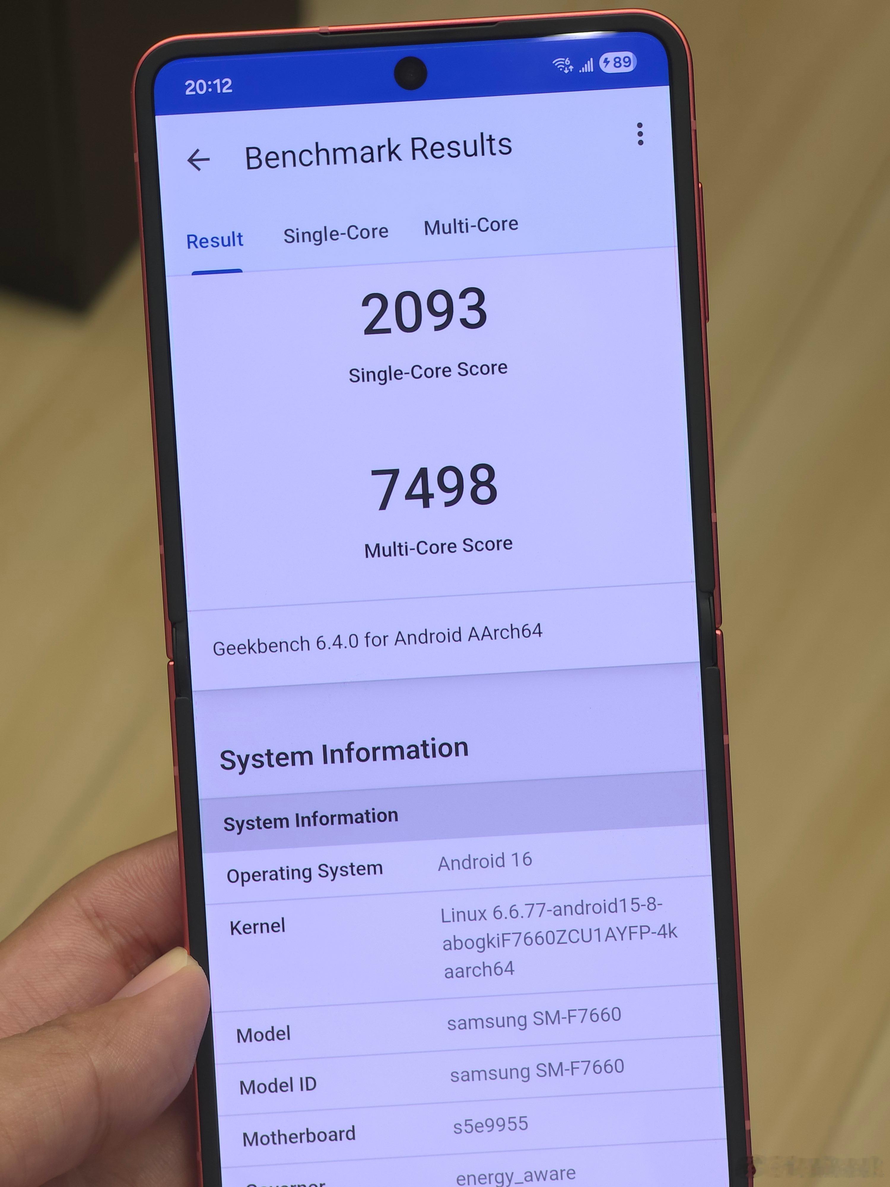 Exynos 2500跑分如图，GeekBench 6单核2093，多核7498