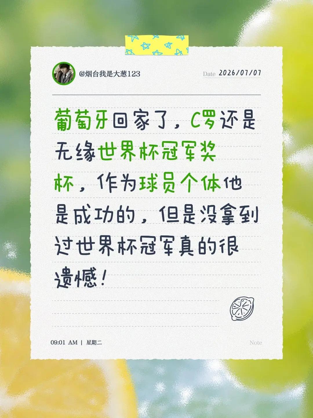 葡萄牙回家了，C罗还是无缘世界杯冠军奖杯，作为球员个体他是成功的，但是没拿到过世