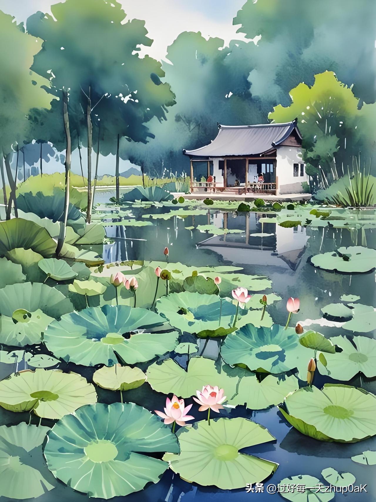 《齐安郡后池绝句》
——唐·杜牧
菱透浮萍绿锦池，
夏莺千啭弄蔷薇。
尽日无人看