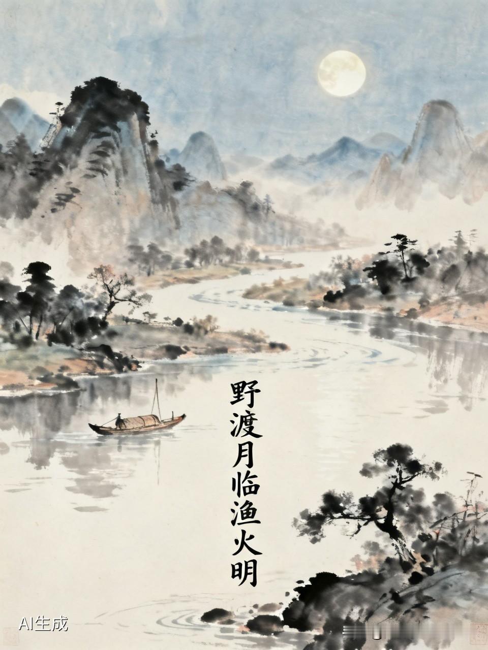 上联：孤村日暮炊烟袅；求下联下联，野渡月临渔火明！[微风]