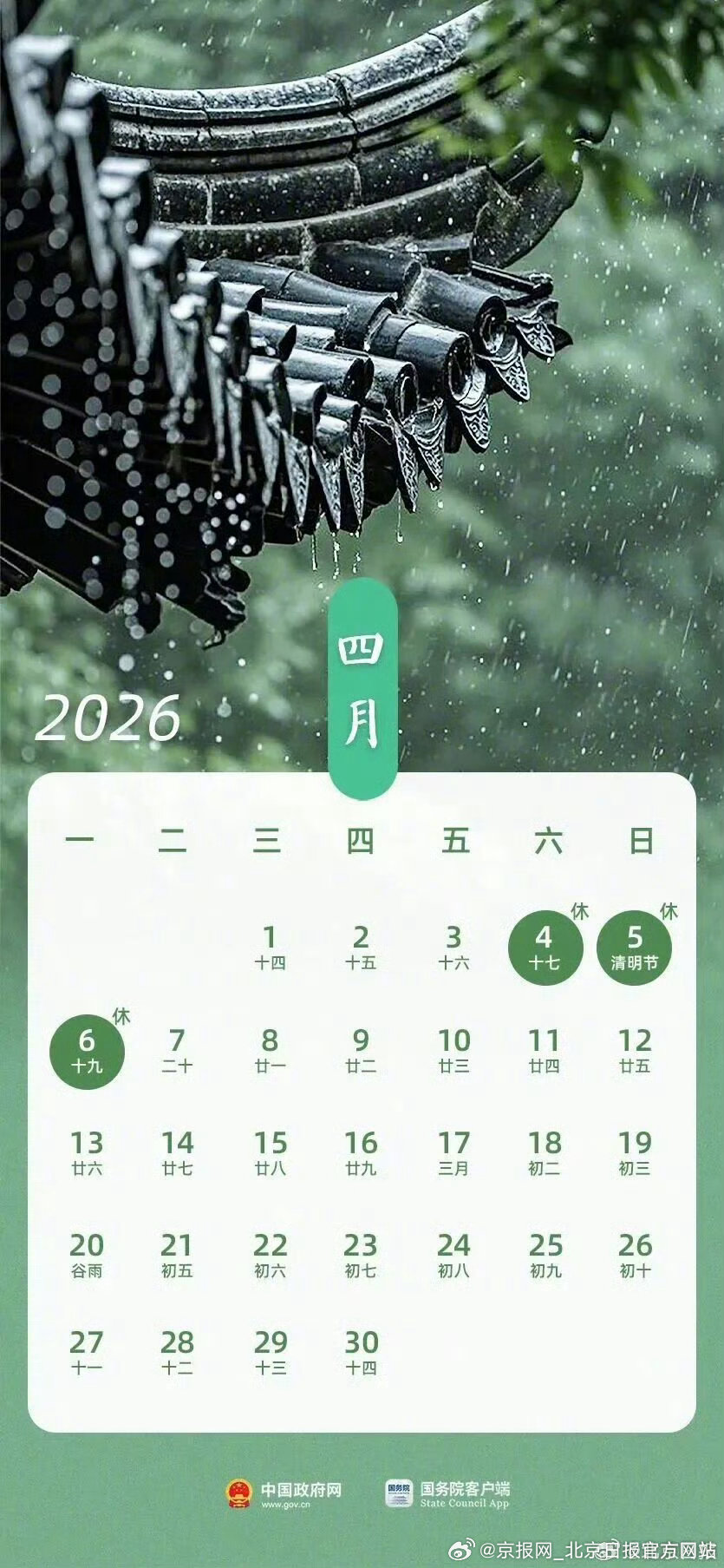 【#清明节不调休连休3天#】#再上两周班又要放假了# 清明节放假安排来了！4月4