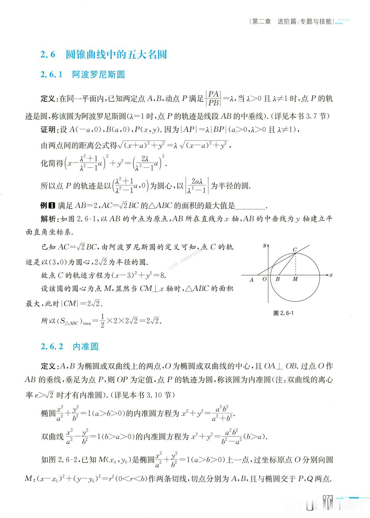 高中数学培优——圆锥曲线中5大名圆总结
1、阿波罗尼斯圆
2、内准圆
3.、蒙日