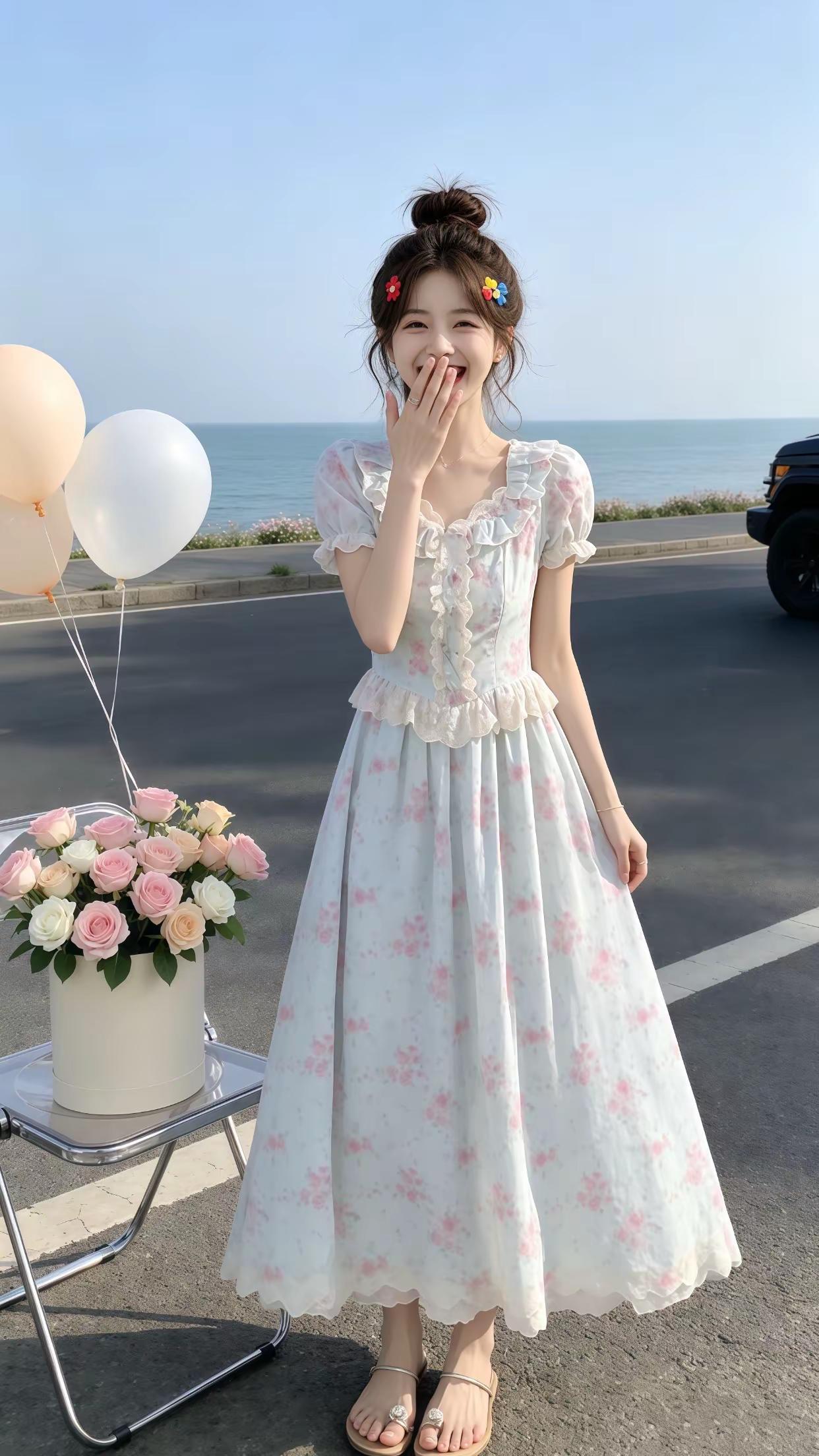 夏季穿搭少女感夏日ootd 法式温柔风碎花连衣裙 夏季温柔碎花连衣裙 少女感夏日