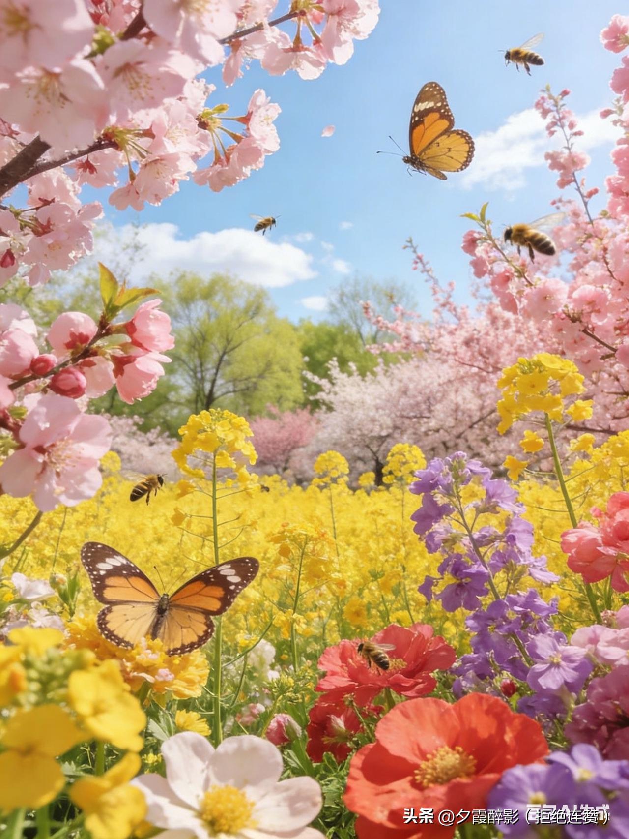 一眼望去，春风拂面，繁花似锦，世间万物皆是春色。
这一句写尽春日盛景，明媚大气，