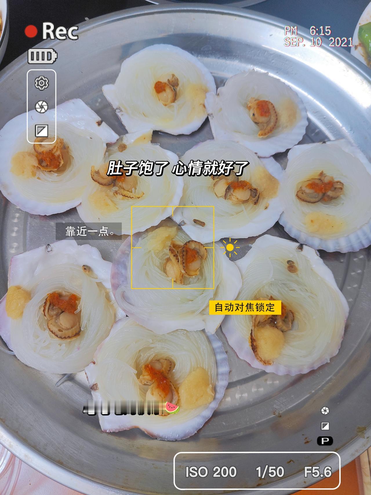端上桌的粉丝扇贝还带着鲜气，粉丝吸饱了扇贝的甜，贝贝肉嫩得抿嘴就化，橙红的贝黄更