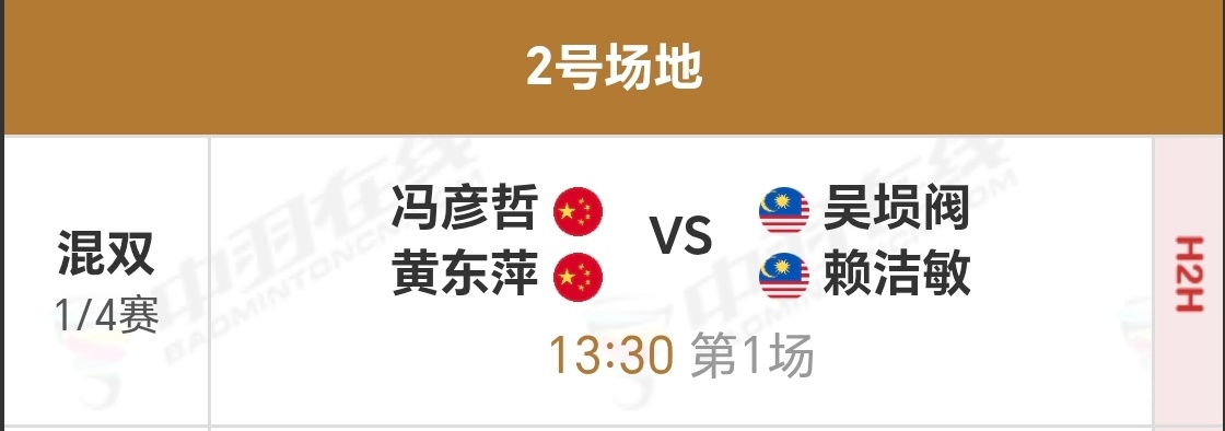 踏萍万里浪 印度公开赛 1/41月16日 2号场第1场黄东萍/冯彦哲vs赖洁敏/