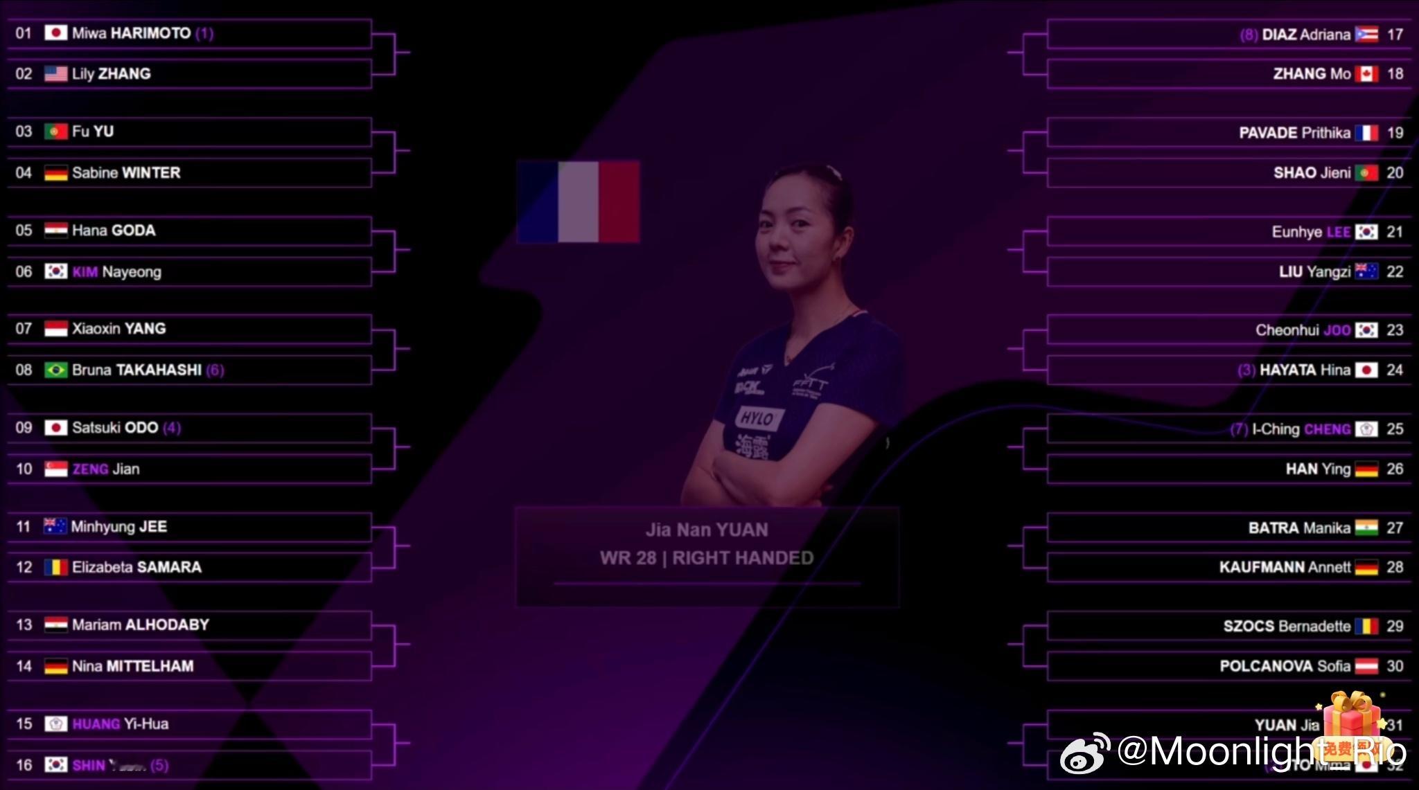 WTT法兰克福冠军赛2025 抽签仪式女子单打签表：1/4区：张本美和🇯🇵 