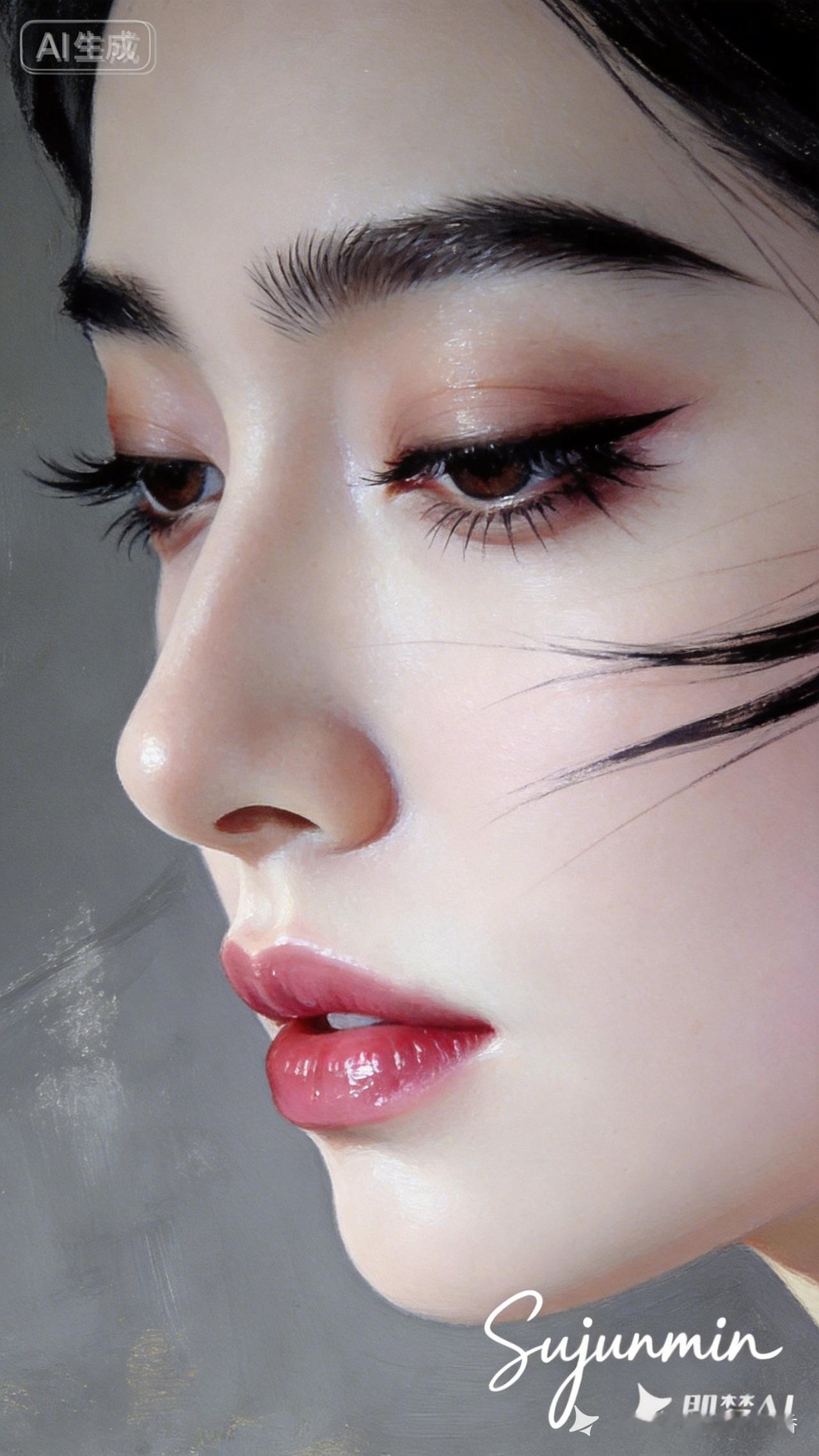 AI生成的梦幻少女，细腻的妆容与精致的五官完美融合，仿佛从画中走出的仙子。