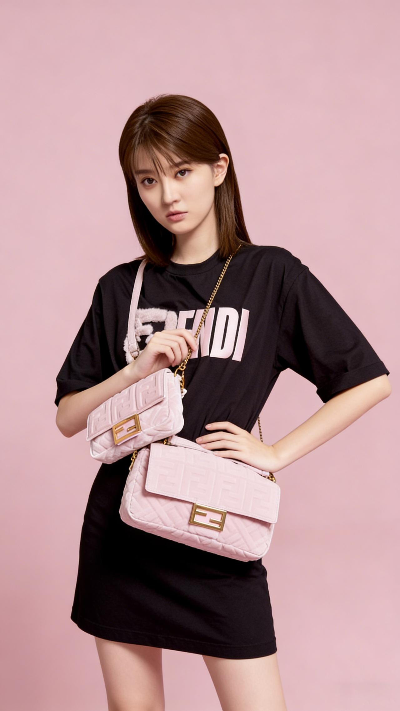 来自上海的时尚买手小柠，外形酷似乔欣，身着黑底粉Logo宽松T恤，搭配同系列粉色