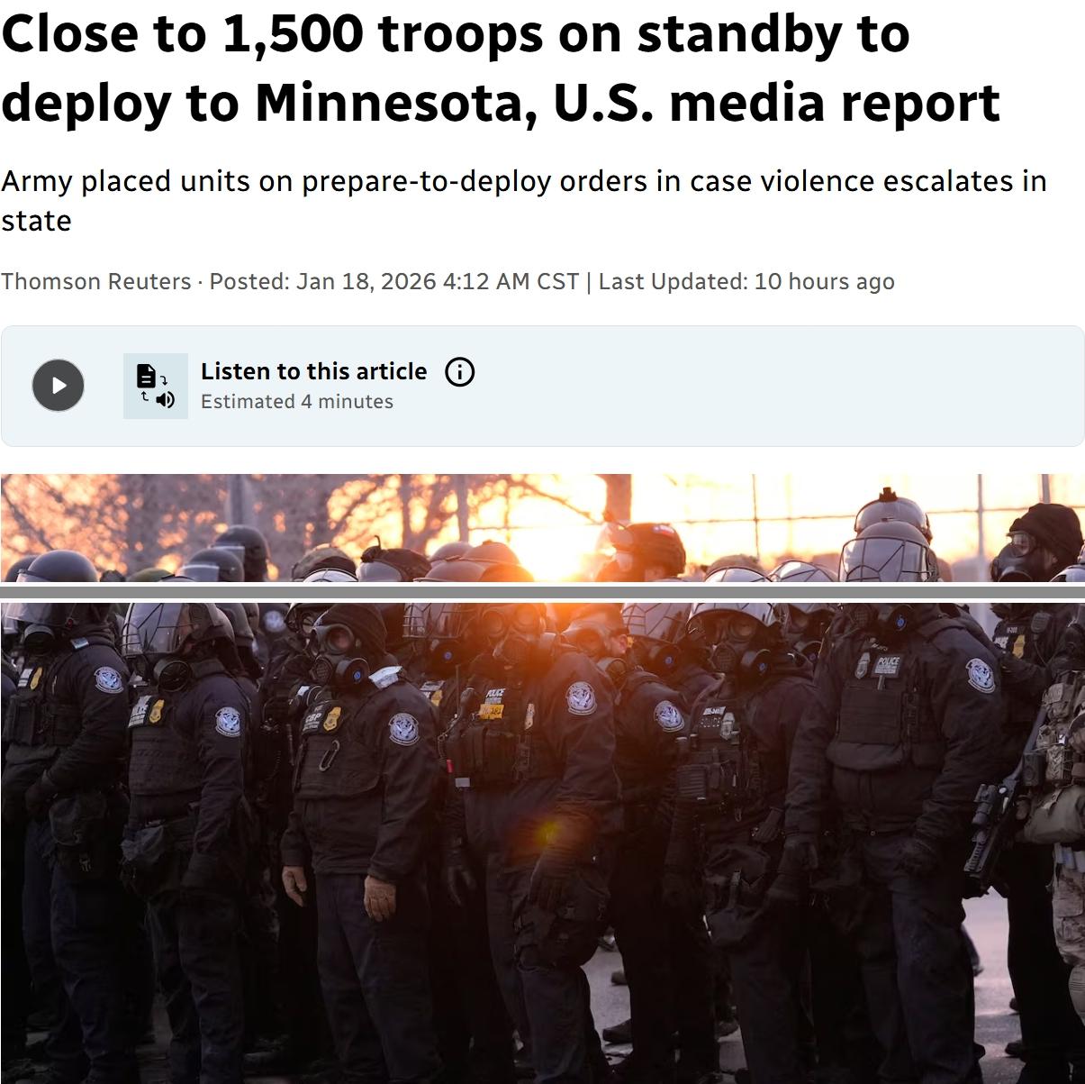 特朗普已下令准备往明尼苏达州派军队镇压抗议示威活动
随着明尼苏达州反对政府驱逐行