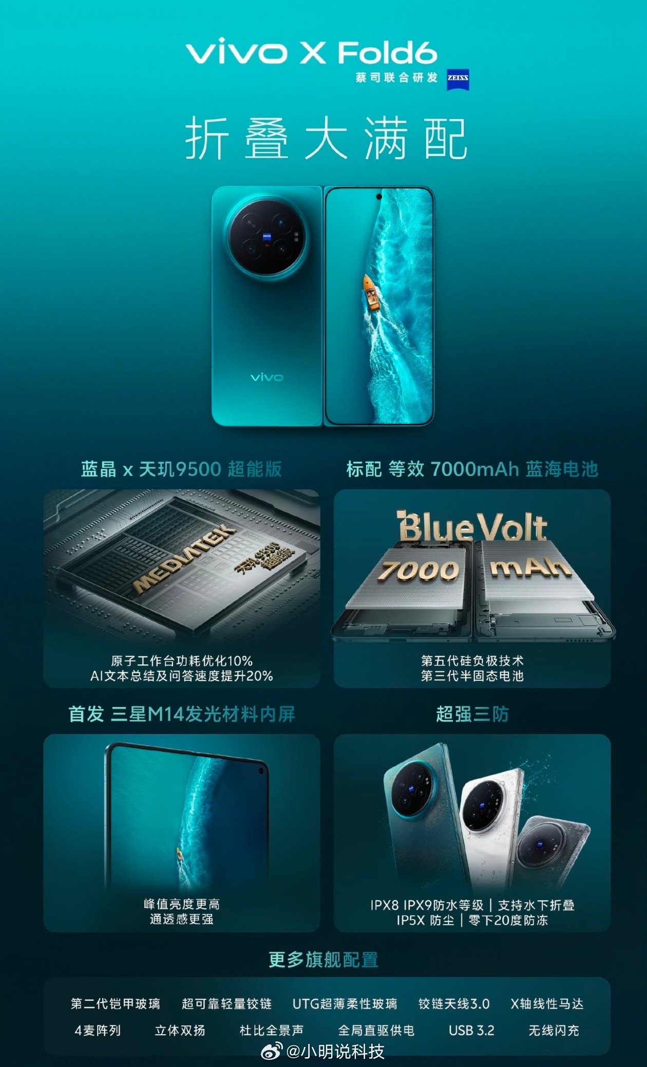 vivo X Fold6配置:蔡司2亿主摄+天玑9500超能版+7000mAh电
