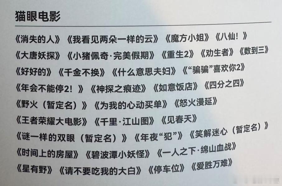 猫眼推介片单中少了《女足》《开门见喜》《开个玩笑》《人·鱼》《不可逾越》等影片，