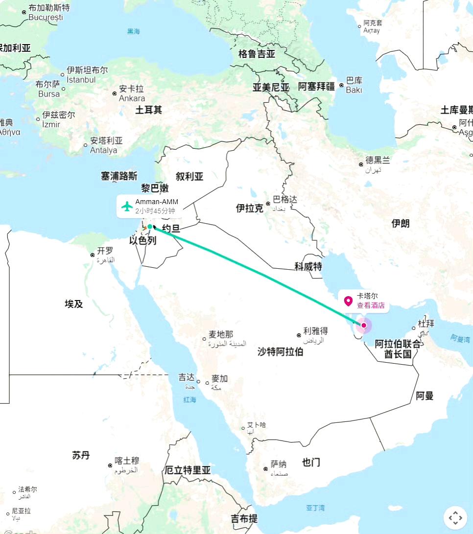以色列飞卡塔尔，直线距离超过1700公里，最便捷的方式是直接通过沙特领空，而且还