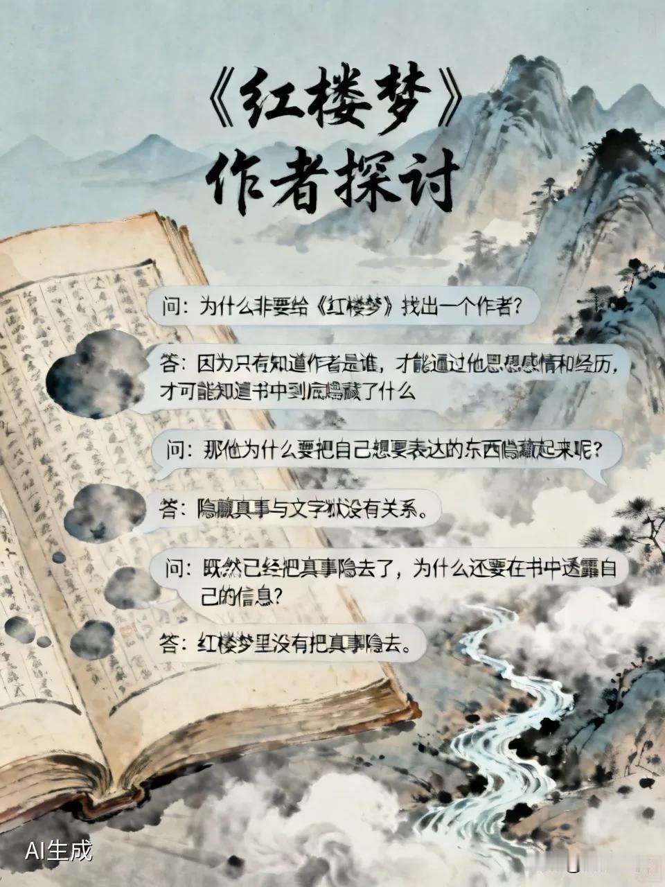 问：为什么非要给《红楼梦》找出一个作者？
答：因为只有知道作者是谁，从而通过他的