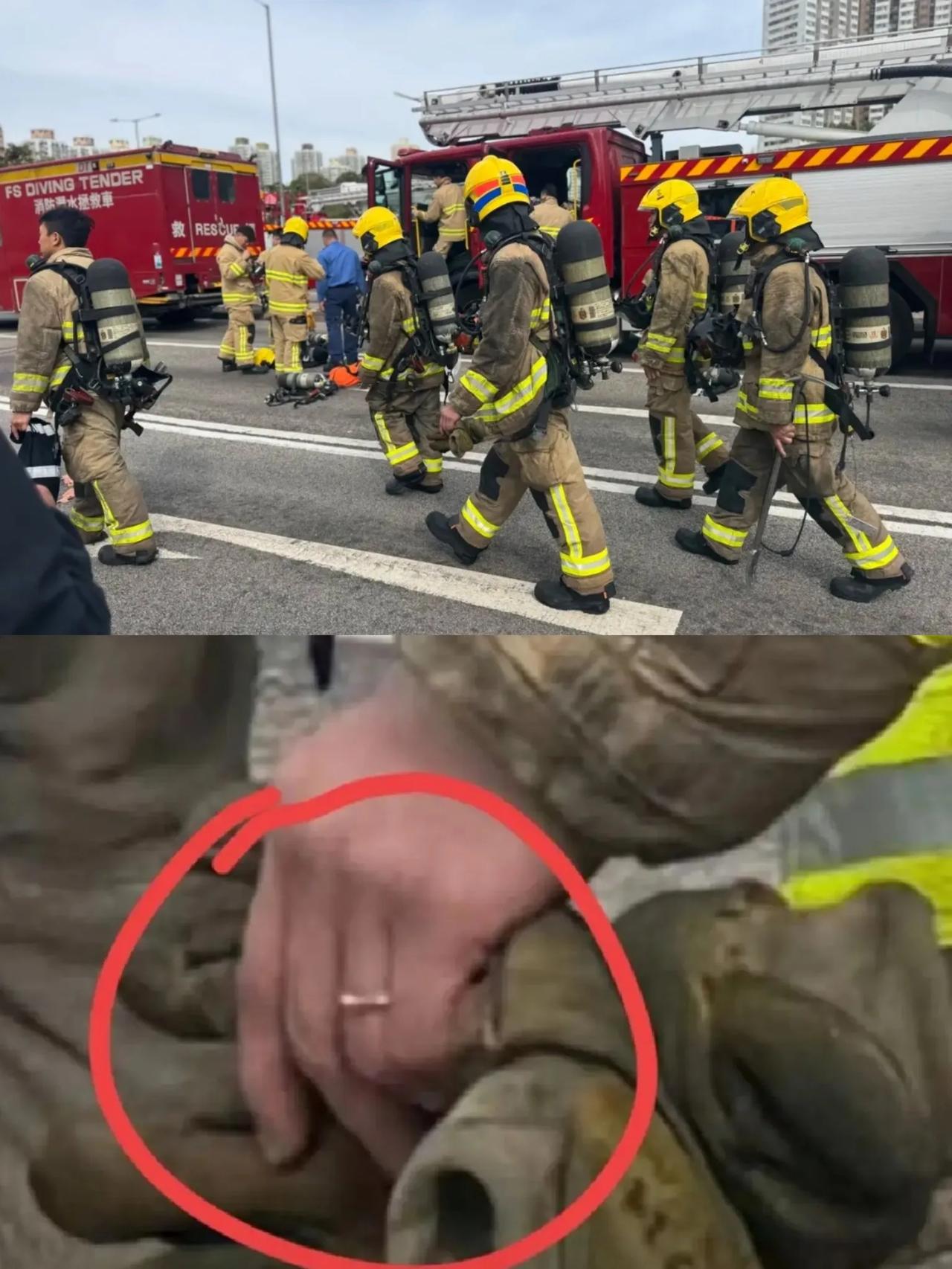 不知道大家有没有注意到一个细节？
消防员们熬了一整夜救援，有人手上还戴着婚戒。
