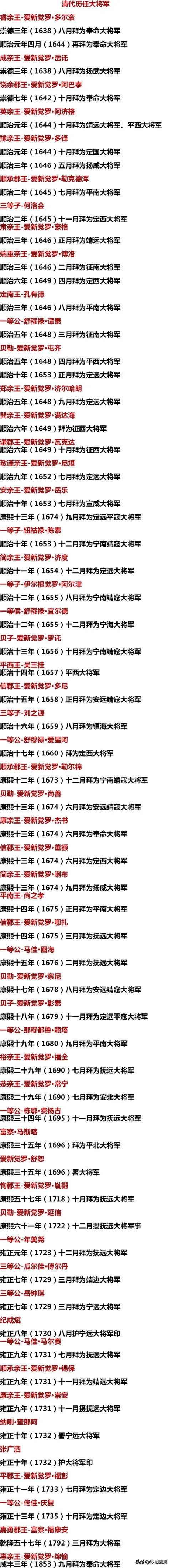 清代历任大将军都是谁？
满人居多，但是其中也不乏汉人大将军存在。
其中汉人大将军