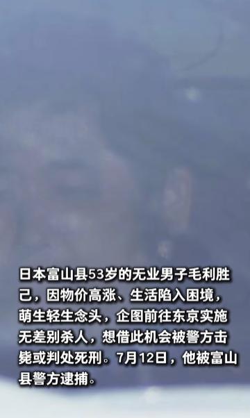 “太无奈也太极端！”日本53岁无业男子毛利胜己，因物价高涨生活困苦，买了一把刀、