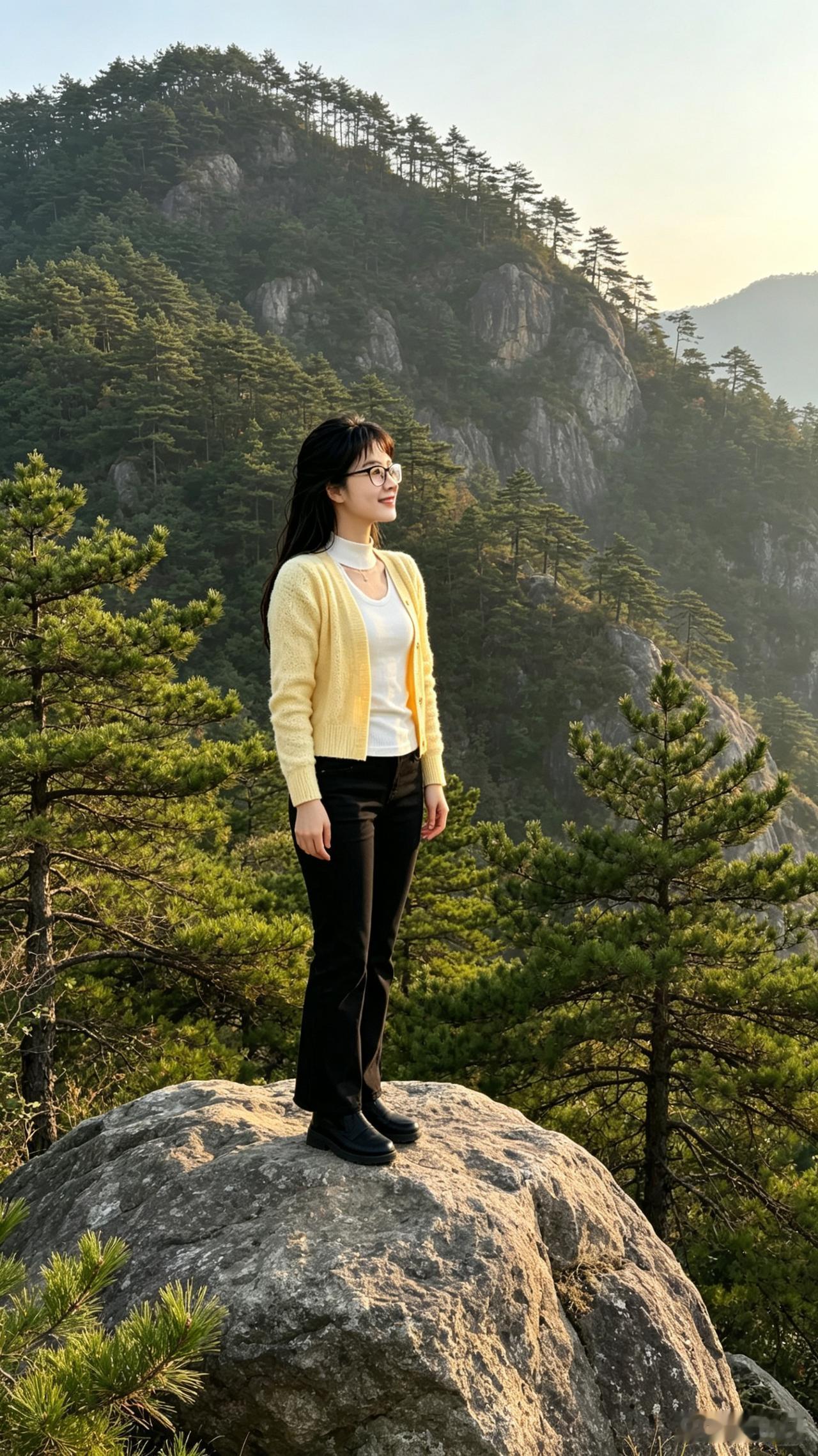 山巅寄怀
松影依依覆绿冈，
清风轻拂鬓生香。
苔痕凝露石间驻，
云色映妆天际扬。
