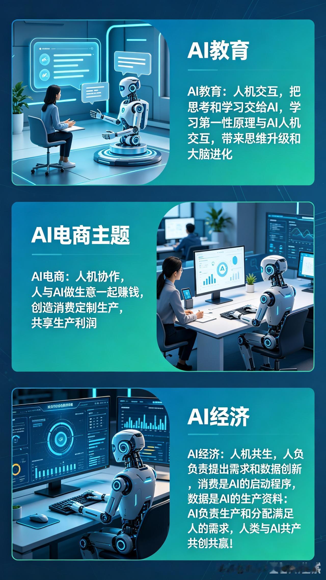 AI教育、AI电商和AI经济

1、AI教育:人机交互，把思考和学习交给AI，然