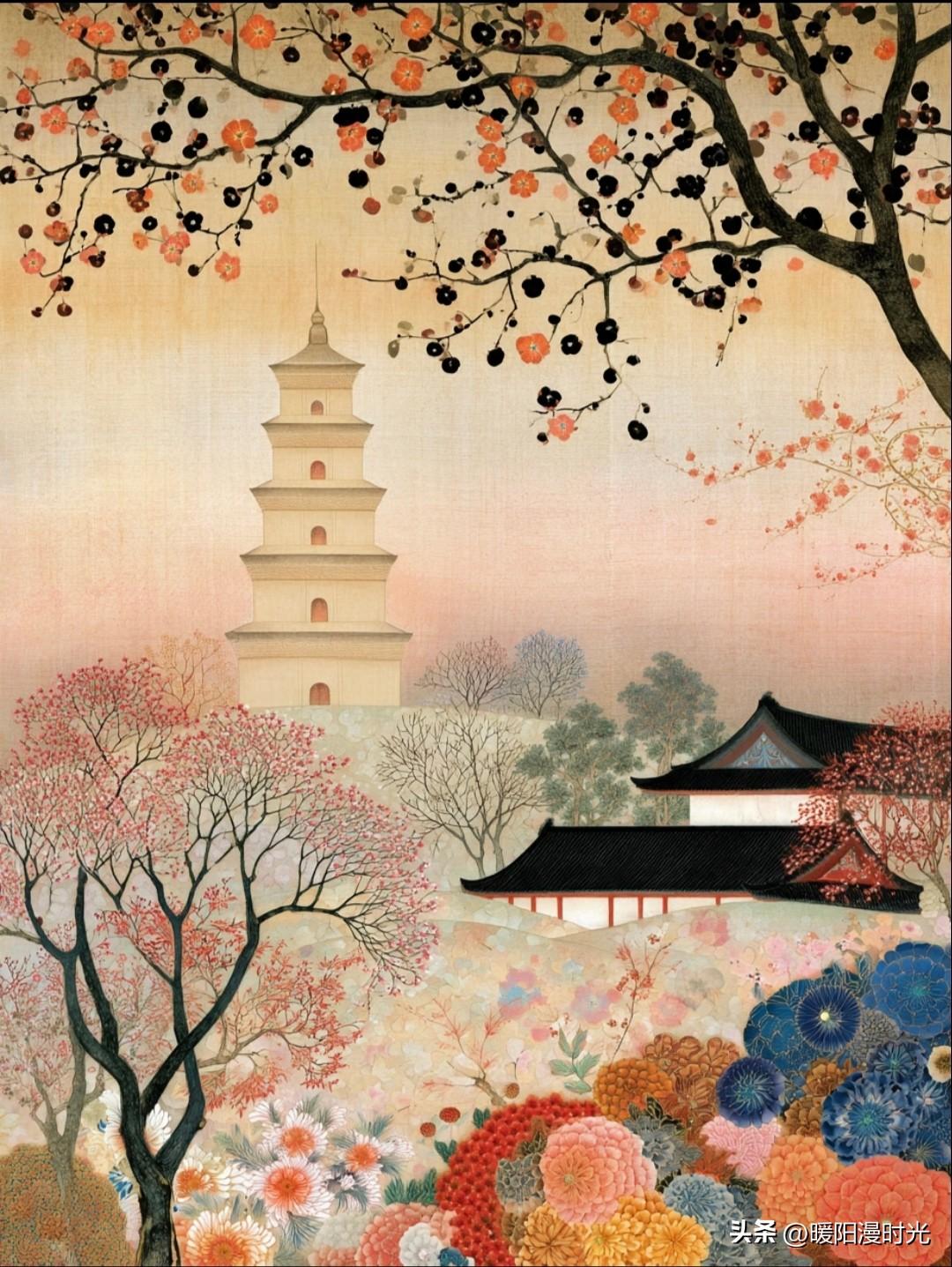 雁塔揽月，山河入画
涛声依旧西安大雁塔插画分享