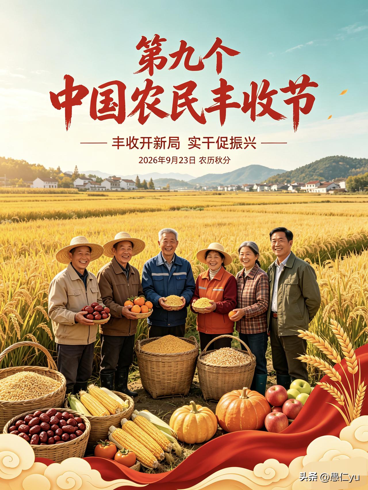 今天是农历秋分，第九个中国农民丰收节！礼赞耕耘劳动成果、致敬亿万农民兄弟！祈愿谷