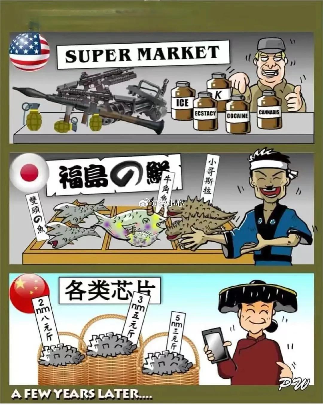 若干年后美国日本中国的市场

毒品

核污水鱼

芯片