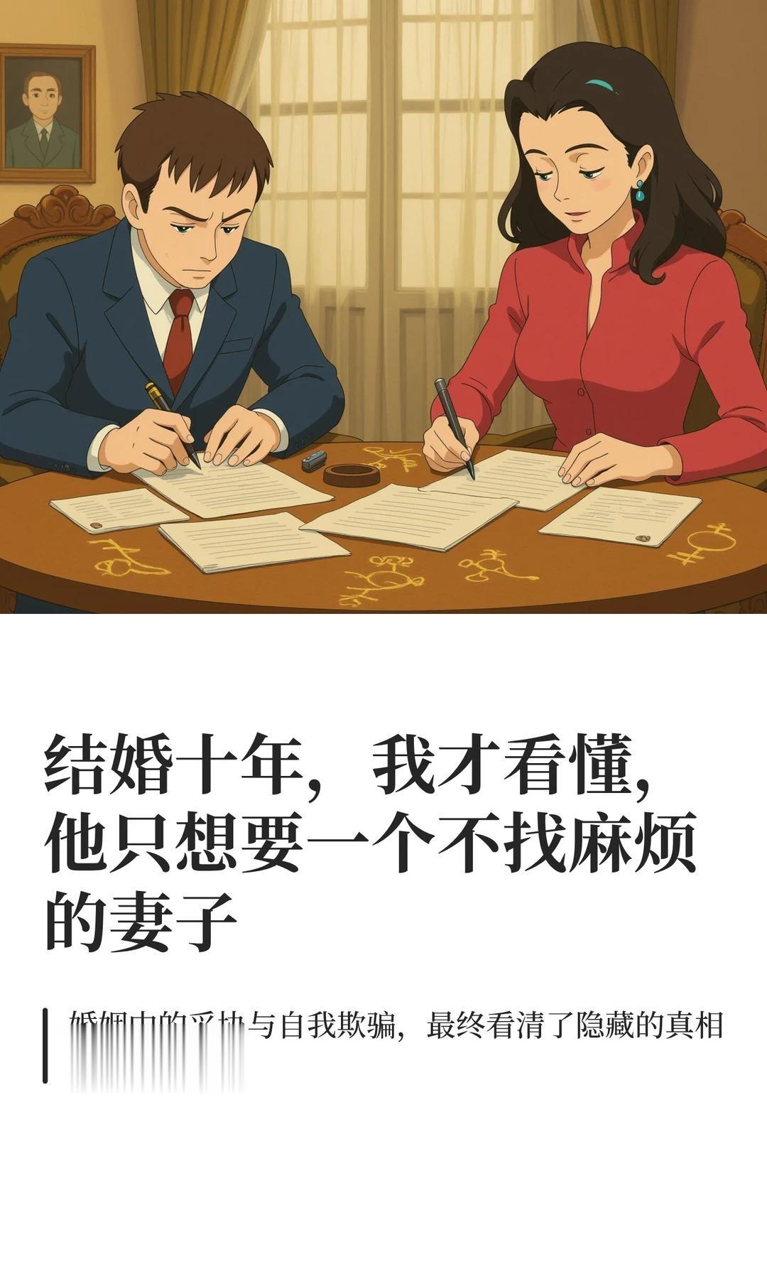 结婚十年，我才看懂他只想要不找麻烦的妻子。我曾以为，我拥有令人艳羡的婚...