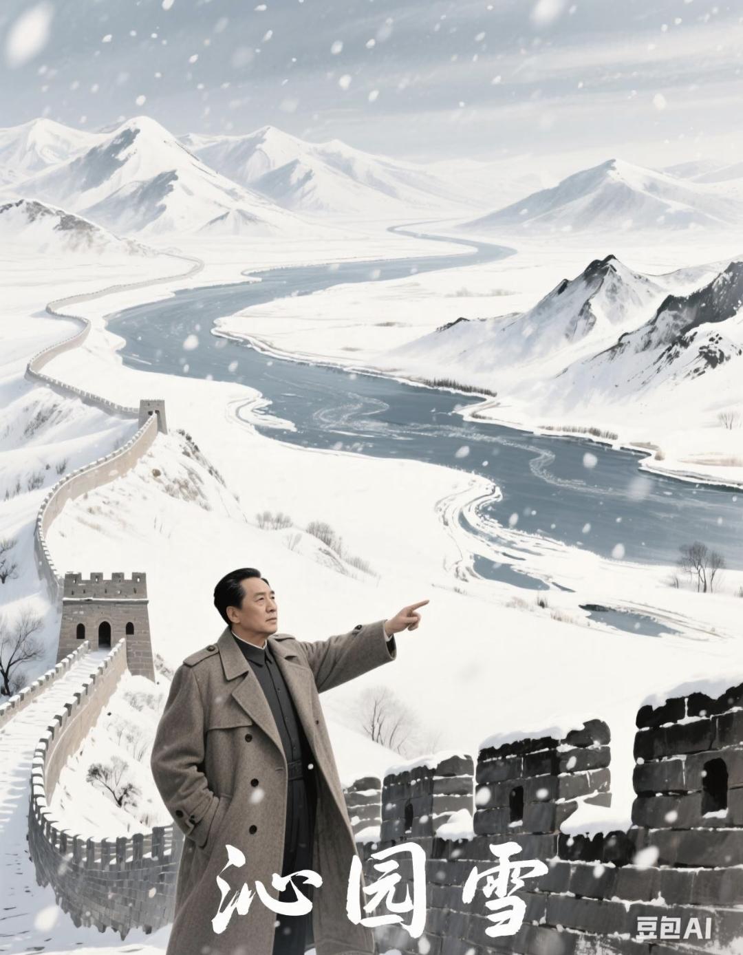 沁园春·雪
 毛泽东
 北国风光，千里冰封，
万里雪飘。
望长城内外，惟余莽莽；