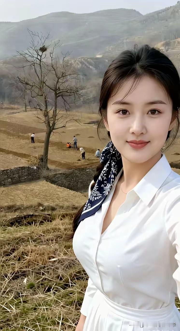 图片疑似Al……
姑娘扎着头巾，穿着雪白的衣服，明亮的眼眸子下高挺的鼻梁和樱桃小