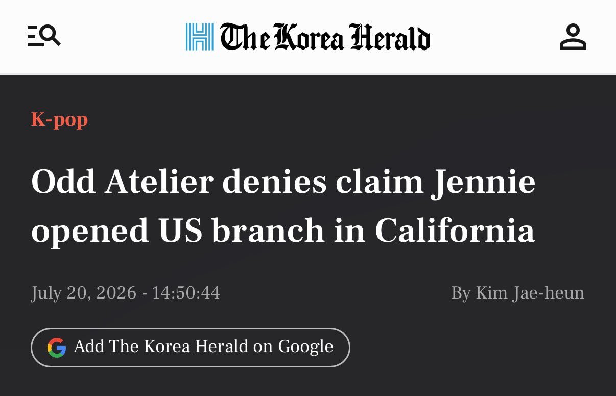 《韩国先驱报》报道：OA否认了JENNIE 金珍妮在美国加利福尼亚开设分部，OA