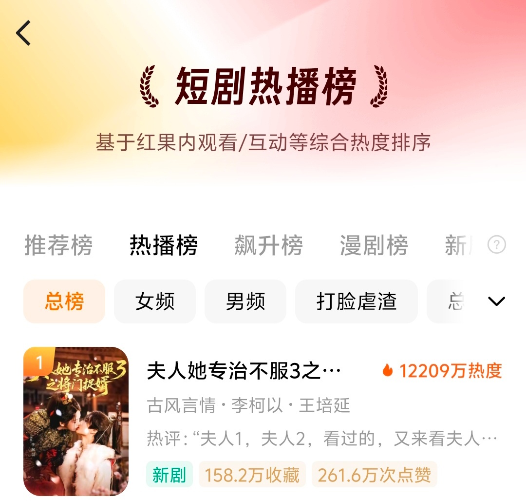 李柯以 王培延 夫人3之将门捉婿首日热度破亿登顶，12209好牛听说比前两部都好