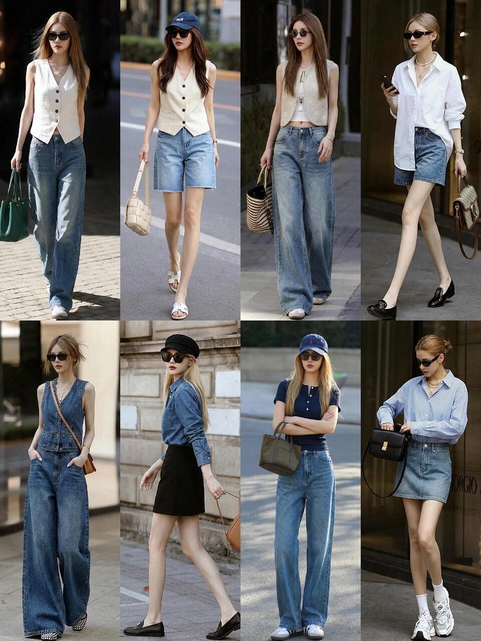 春夏最爱还是牛仔，怎么都穿不厌！
阔腿牛仔裤是显瘦神器，搭配白背心、针织衫或衬衫