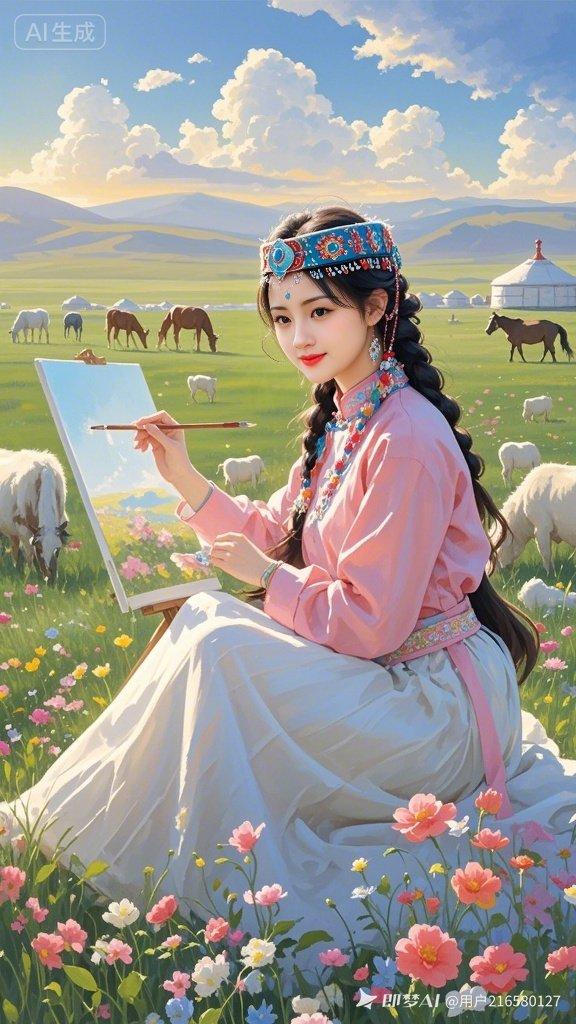 草原上的少女，画卷中的世界！
