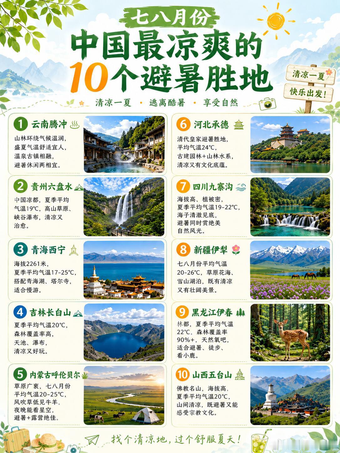 🧊七八月份，中国最凉爽的10个避暑胜地你去过哪几个？接下来想去哪儿？说走就走的