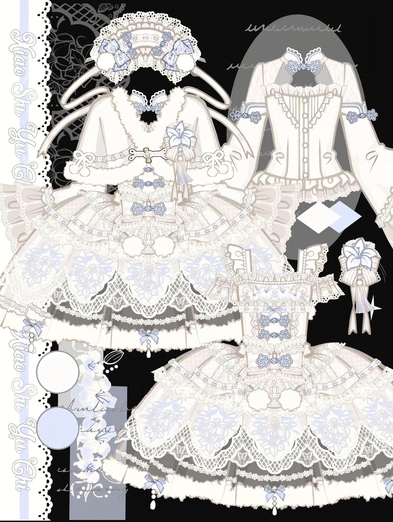 🤍❄️橱窗百合。画了好几天，终于画完了百合主题的，循环刺绣裙摆➕胸口渐变刺绣，