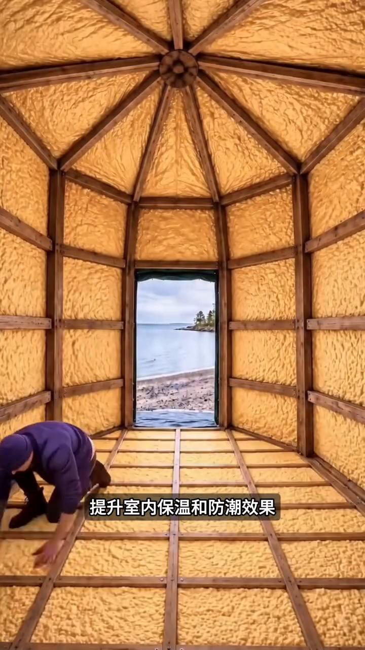 废瓶筑造船屋。
谁能想到买不起房的打工男子竟靠废弃汽水瓶亲手搭建出一座水上小屋。