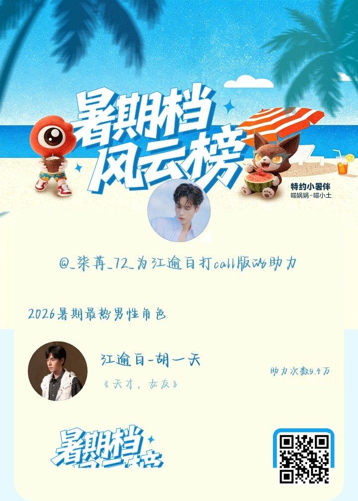 【暑期档风云榜】活动进行中，快来助力他成为今夏最热！2026暑期最热男性角色 暑