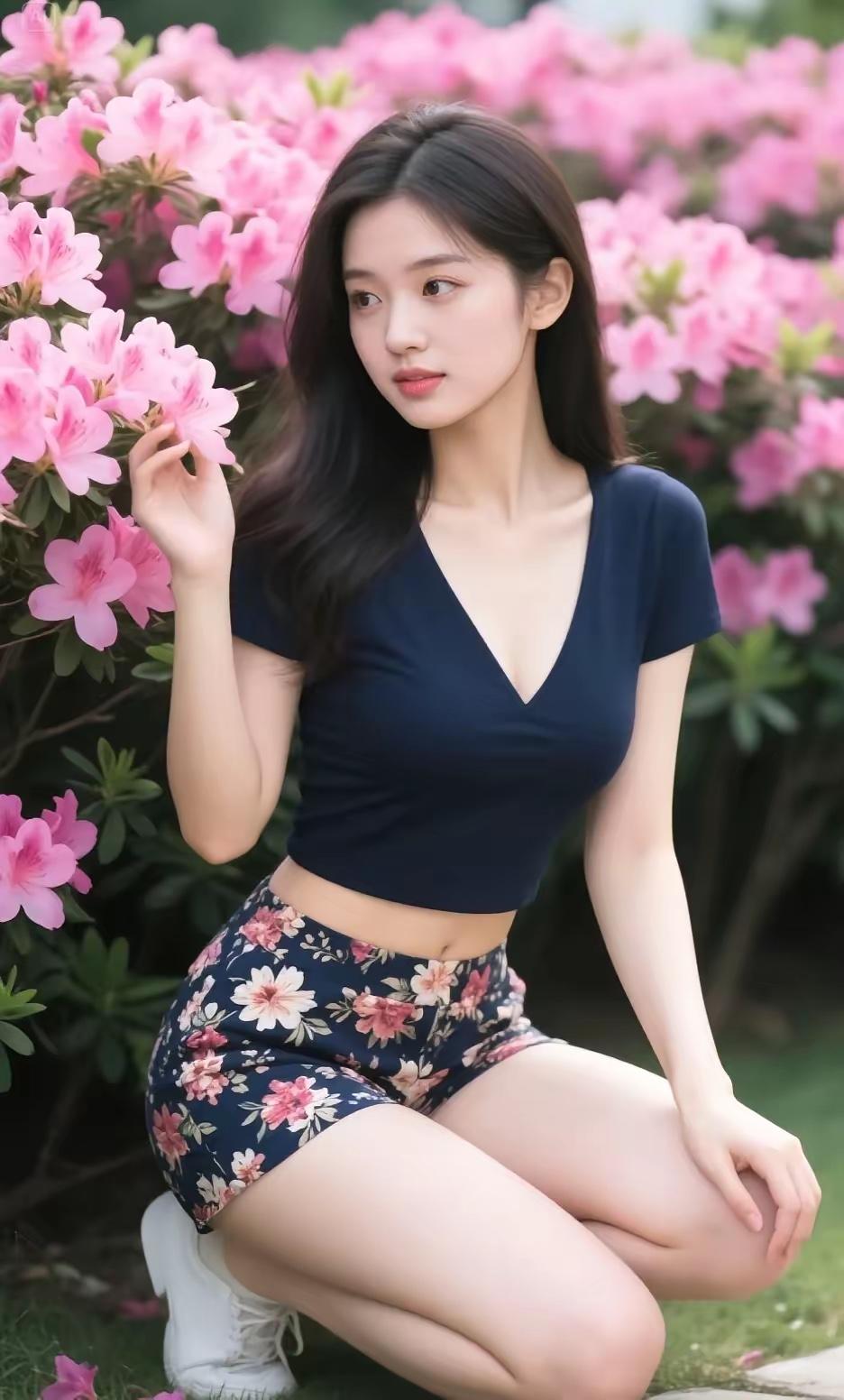 千丛锦簇一园开，万点娇红醉眼来。
蝶舞翩跹难辨处，美人含笑入花台。