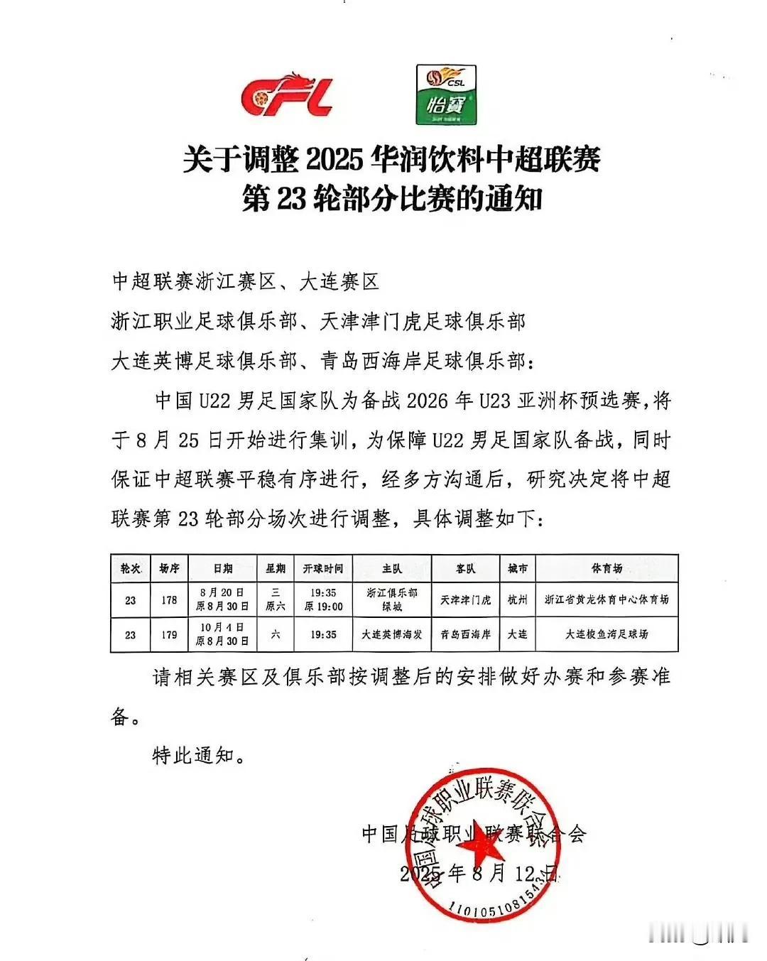 中国足球在国内的地位有多低，从浙江与天津津门虎的中超联赛改期就可以看出来。
中足